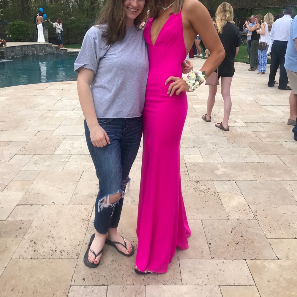 Hot pink long prom dress